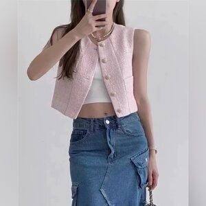 Tweed Patch Pocket Vest|Size: S